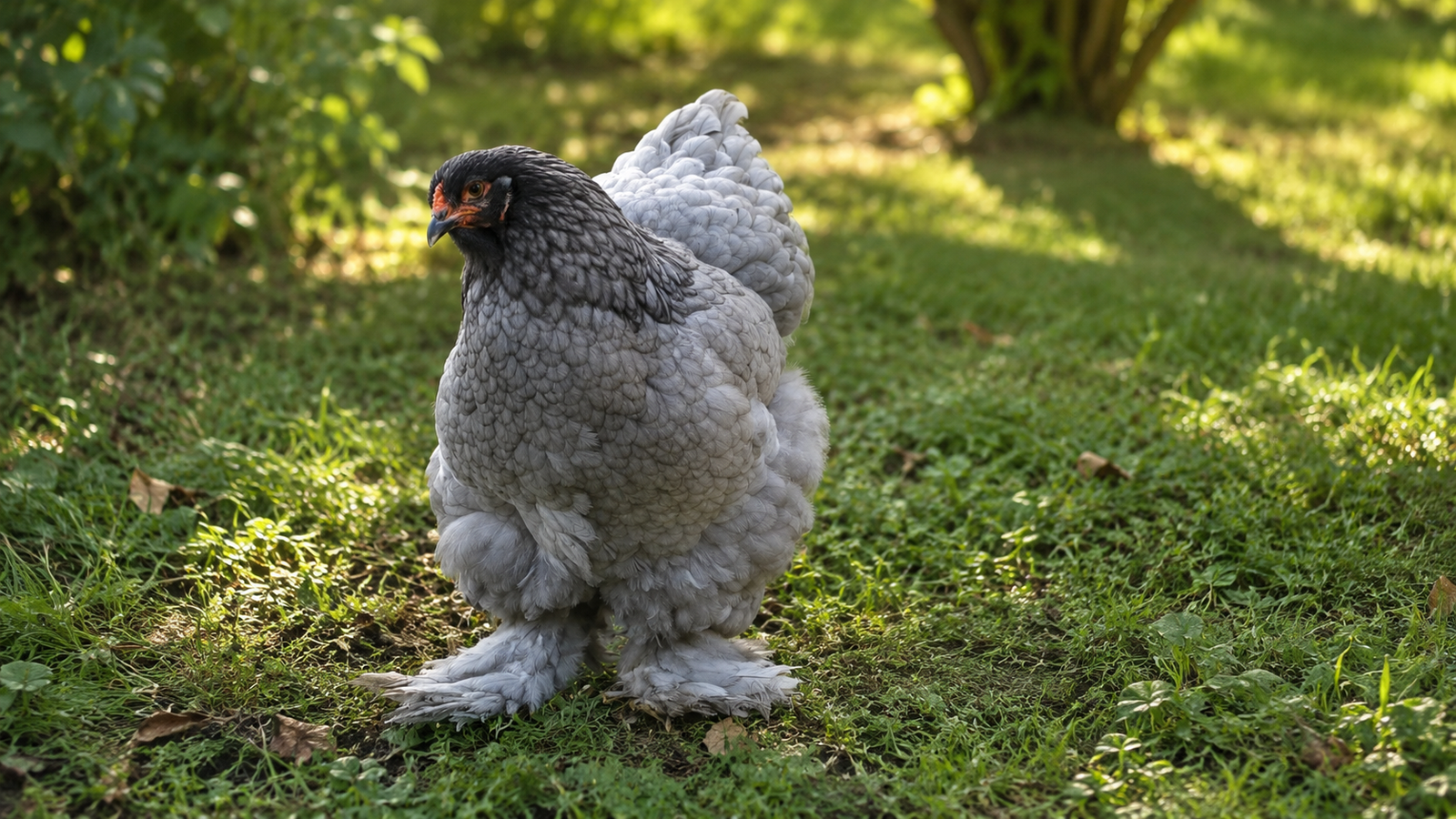 Gallina Brahma azul en Colombia con plumaje gris azulado uniforme