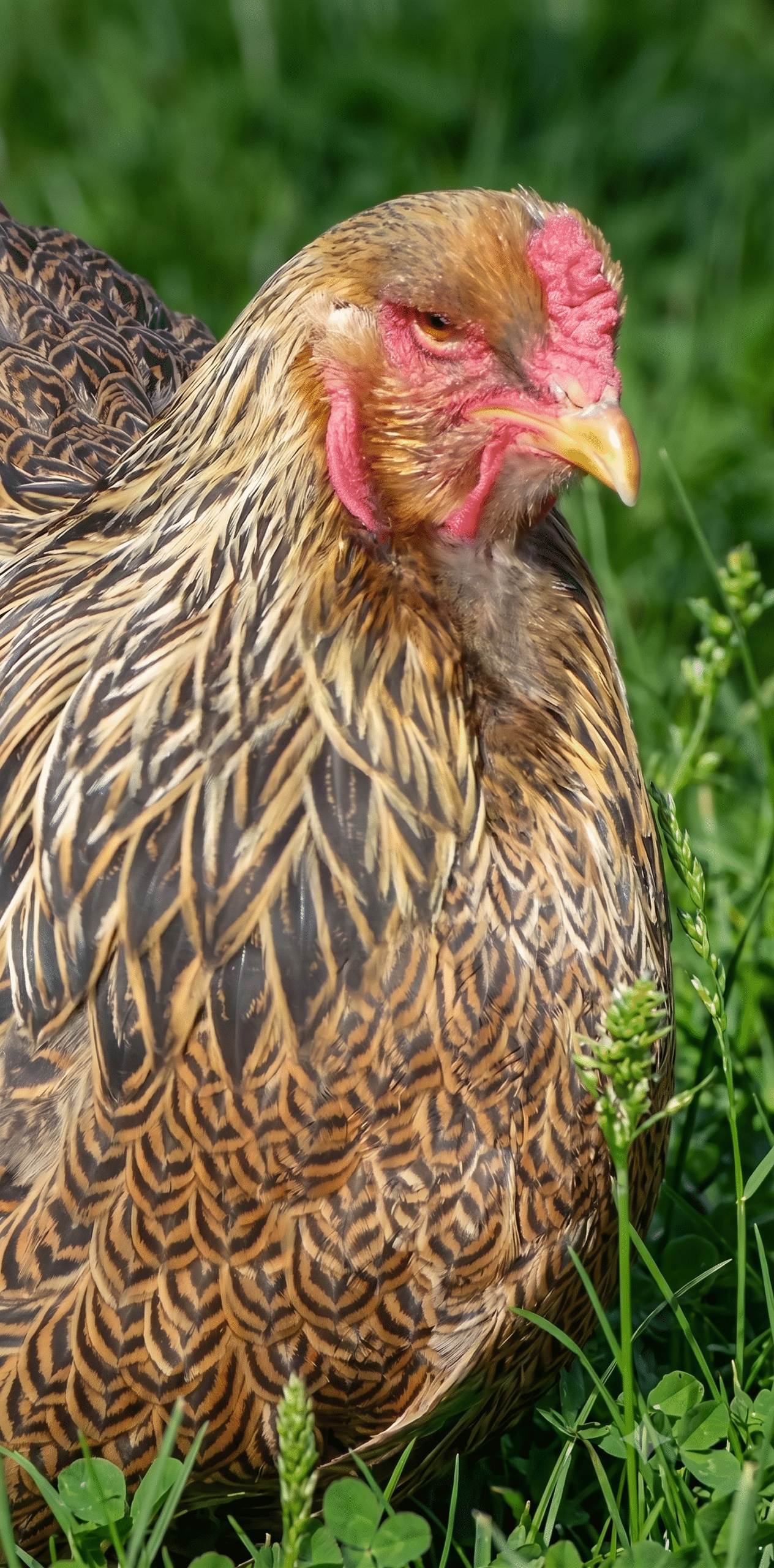 Grupo de gallinas Brahma perdiz dorado en el criadero de Boyacá, Colombia
