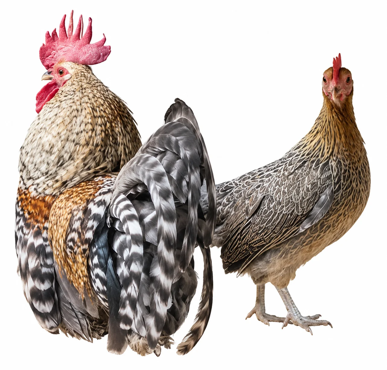 Gallo y gallina azteca color creel juntos
